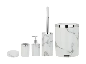 ست 5 پارچه سرویس بهداشتی طرح سنگ سفید کروم