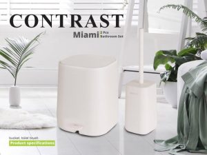 ست سطل و برس بهداشتی کنتراست مدل میامی (Miami) - رنگ سفید